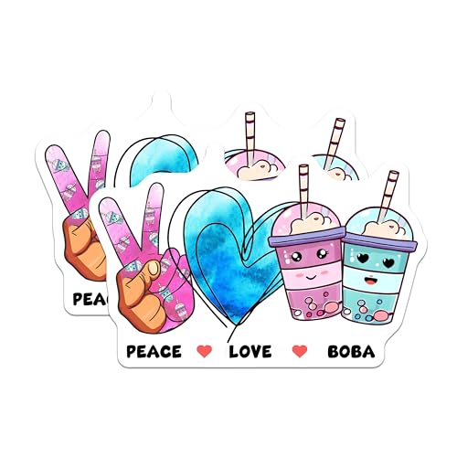 (2 Pack) Peace Love Boba Magnets - Cute Drink Art - Fun Kitchen Decor - 5" On Longest Side - for Cars, Fridges, Toolboxes - Made in USA - MAG7748