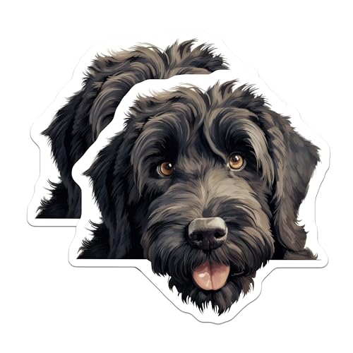 (2 Pack) Cute Dog Face Stickers - Puppy Art Decals - Pet Lover Gift - 5" On Longest Side - Sticks to Smooth Flat Surfaces - Made in USA - BMCS9874