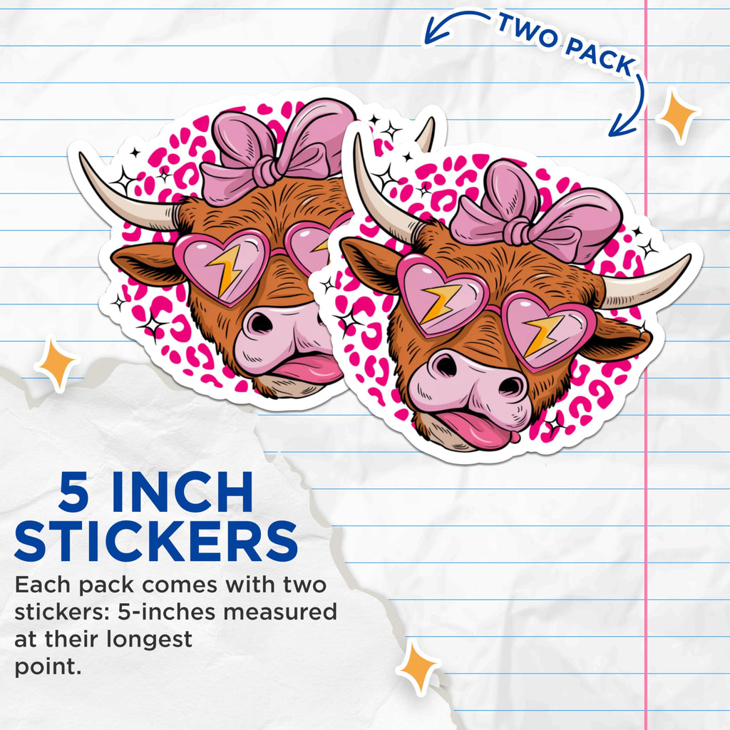 (2 Pack) Cute Cow Stickers - Funny Cow Head Stickers - Animal Lover Gifts - 5" On Longest Side - Sticks to Any Smooth Flat Surface - Made in USA - BMCS2955