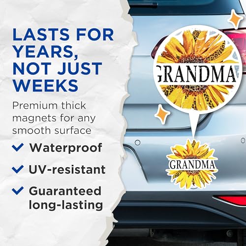 (2 Pack) Grandma Sunflower Magnets - Floral Sunflower Grandma Magnets - Decorative Grandma Fridge Magnets- 5" On Longest Side - for Fridges, Toolboxes, Cars - Made in USA - MAG2949