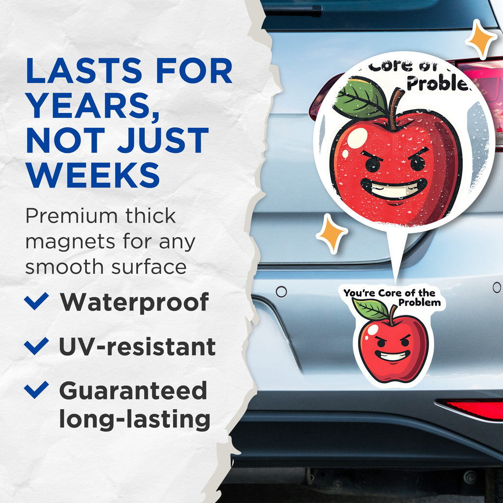(2 Pack) Core of the Problem Magnets - Funny Apple Quote - Sarcastic Fridge Decor - Teacher Humor - Coworker Gift Idea - 5 Inches On Longest Side - Thick Durable Magnet - Made in USA - MAG36962