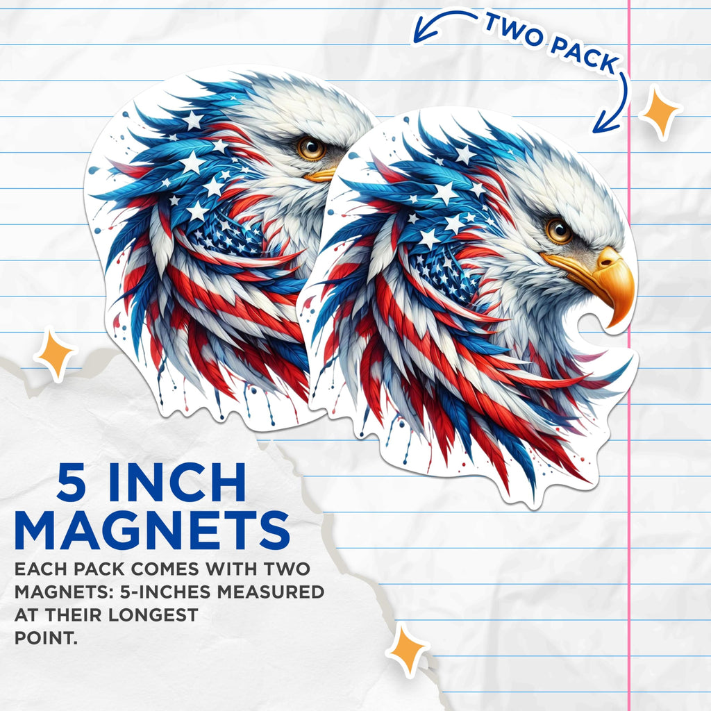 (2 Pack) Patriotic USA Flag Bald Eagle Screaming Eagle Magnets - USA Flag Magnets - 5 Inches On Longest Side - Premium Magnet - for Cars, Refrigerators, Toolboxes - Made in USA - MAG2117