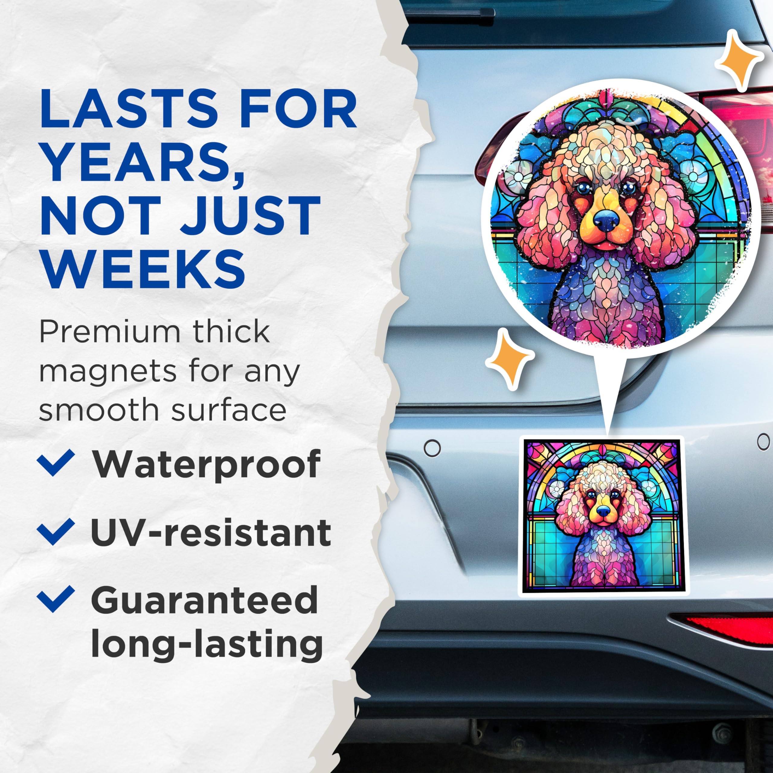 (2 Pack) Poodle Magnets - Stained Glass Poodle - Dog Breed Magnet - 5" On Longest Side - Premium Magnet - for Cars, Refrigerators, Toolboxes, Lockers - Made in USA - MAG16079