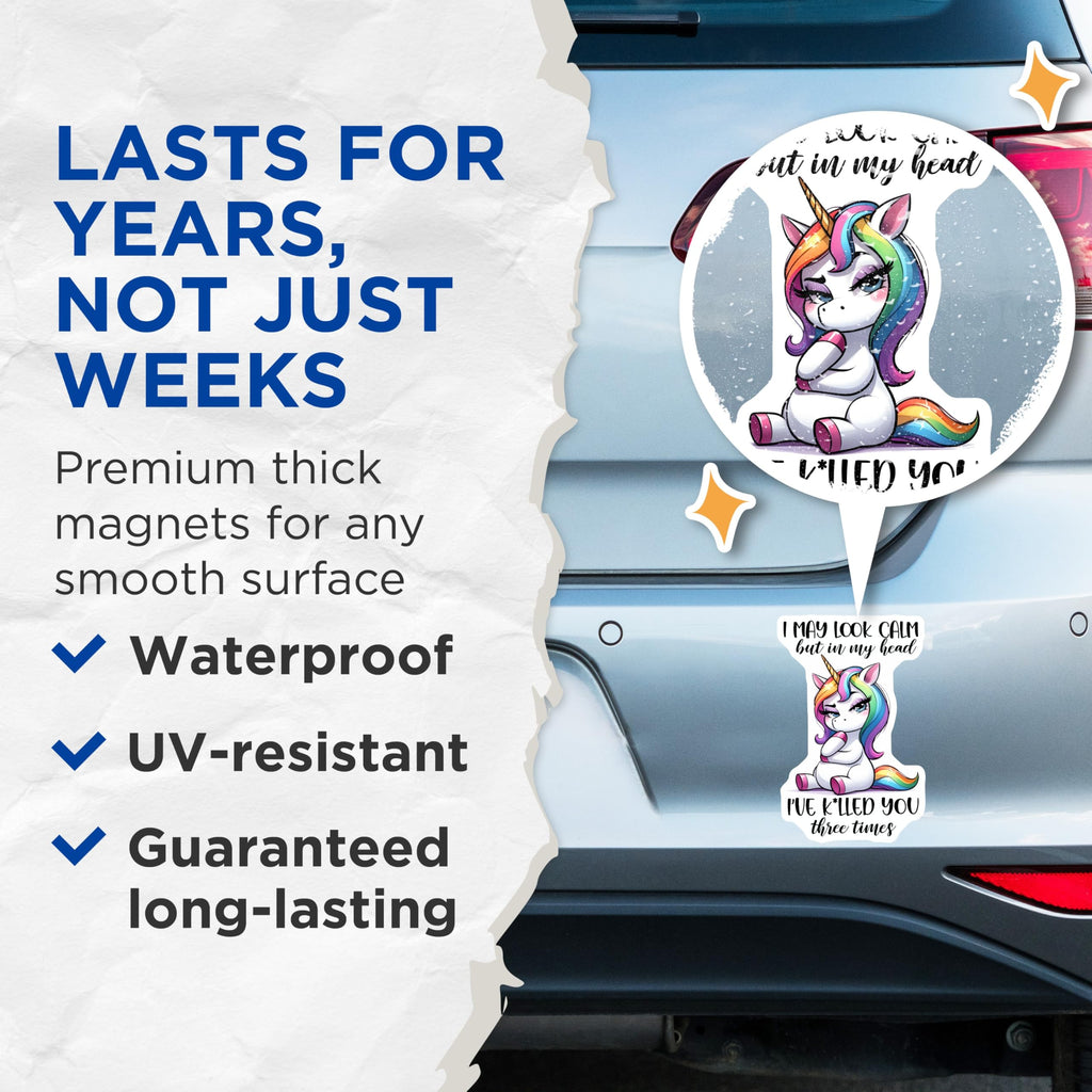 (2 Pack) Sarcastic Unicorn Magnets - Funny Unicorn Quote - Rainbow Unicorn Decor - 5" On Longest Side - Premium Magnet - for Cars, Refrigerators, Toolboxes, Lockers - Made in USA - MAG16723