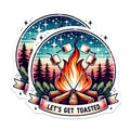 (2 Pack) Camping Adventure Stickers - Let's Get Toasted Design - Campfire Night - Outdoor Fun Stickers - 5" On Longest Side - Sticks to Smooth Flat Surfaces - Made in USA - BMCS7016