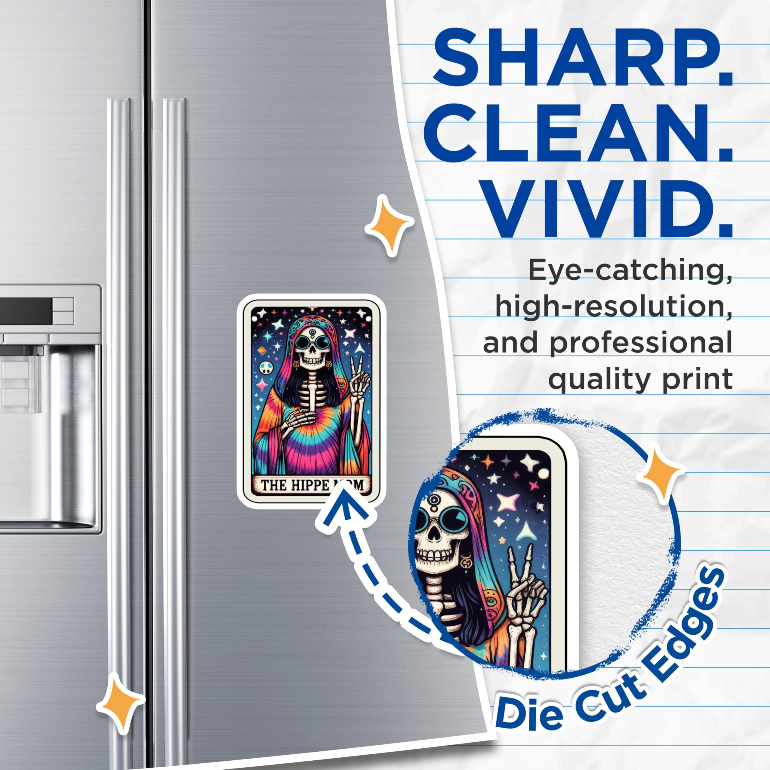 (2 Pack) Hippie Mom Skeleton Magnets - Boho Tie Dye Fridge Decor - Funny Mom Accessories - 5 Inches On Longest Side - Thick Durable Magnet - Made in USA - MAG28612