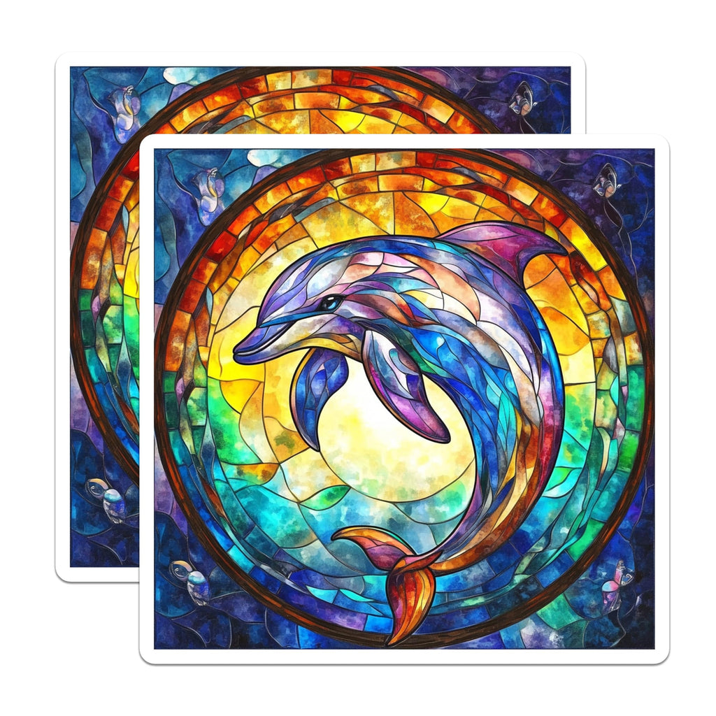 (2 Pack) Stained Glass Dolphin Magnets - Ocean Lover Decor - Coastal Kitchen Accessory - 5 Inches On Longest Side - Thick Durable Magnet - Made in USA - MAG28084