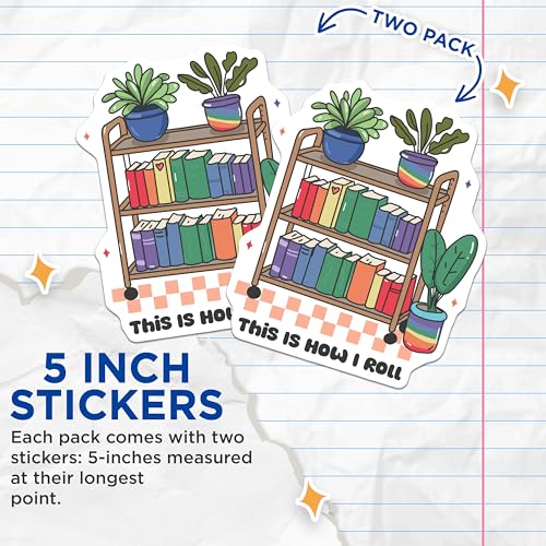 (2 Pack) Bookshelf Stickers - Plant Stickers - Funny Stickers - Book Lover Stickers - 5" On Longest Side - Sticks to Smooth Flat Surfaces - Made in USA - BMCS7149