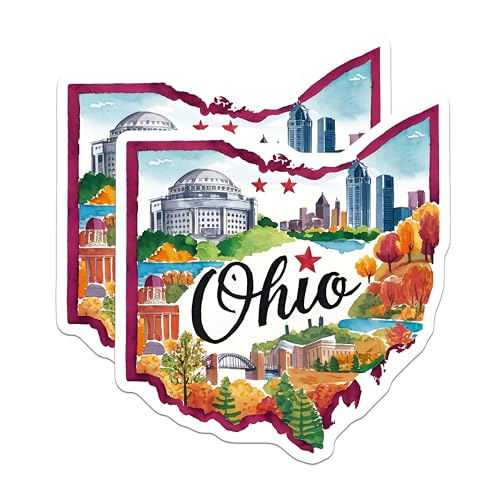 (2 Pack) Ohio Stickers - State Map Stickers - Ohio Travel Stickers - Ohio Souvenir Stickers - 5" On Longest Side - Sticks to Smooth Flat Surfaces - Made in USA - BMCS6267