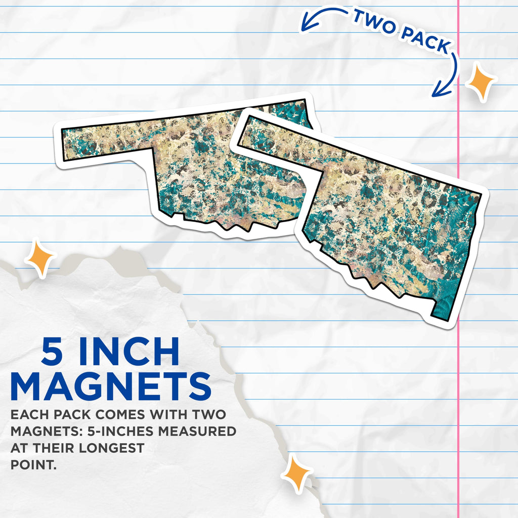 (2 Pack) Oklahoma State Map Magnets - Abstract Art Magnets - State Pride Souvenir - 5" On Longest Side - Premium Magnet - for Cars, Refrigerators, Toolboxes, Lockers - Made in USA - MAG17371