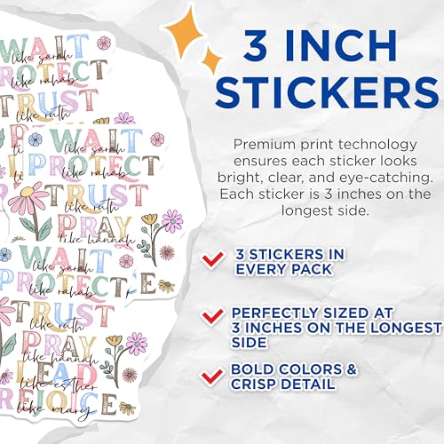 (3 Pack) Christian Woman Decals - Biblical Women Names - Religious Laptop Decal - 3 Inches On Longest Side - Easy Peel & Apply - Made in USA - 3MCS4612