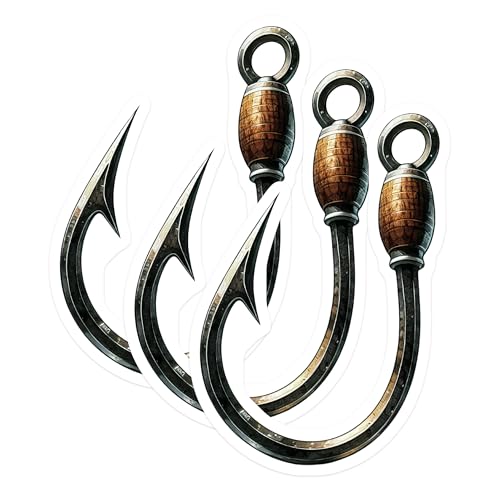 (3 Pack) Fishing Hook Decals - Fisherman Decal - Fishing Lover Decal- 3 Inches On Longest Side - Easy Peel & Apply - Made in USA - 3MCS5391