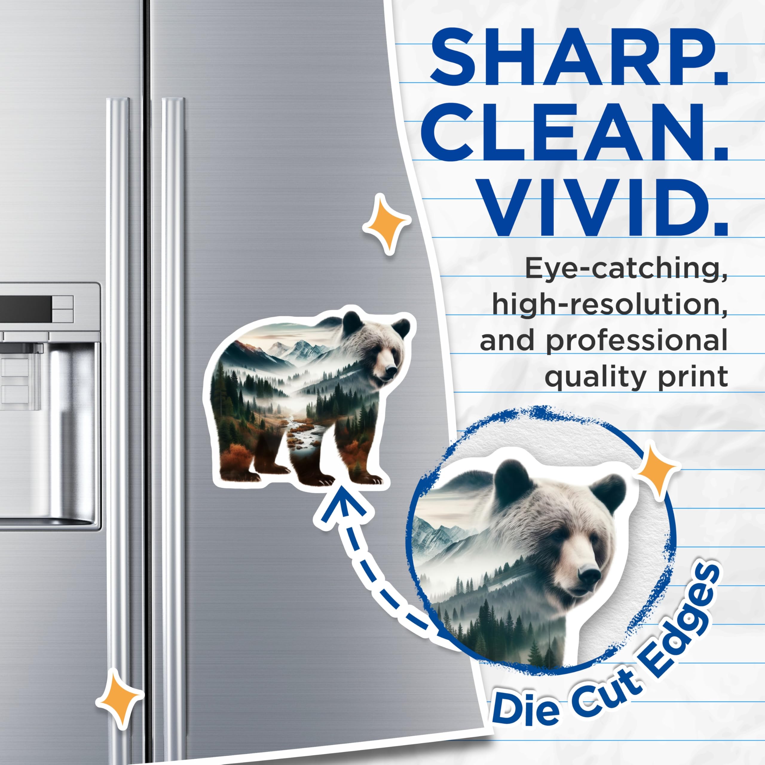 (2 Pack) Grizzly Bear Magnets - Mountain Scene - Nature Lover Decor - 5" On Longest Side - Premium Magnet - for Cars, Refrigerators, Toolboxes, Lockers - Made in USA - MAG14893