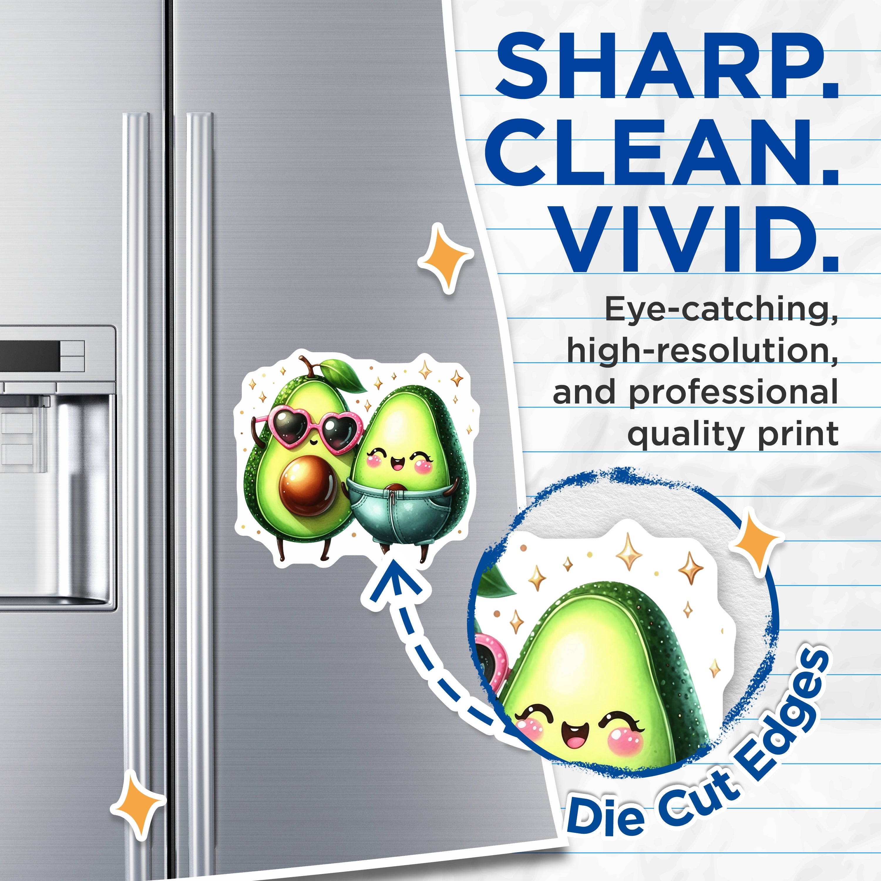 (2 Pack) Cute Avocado Magnets - Kawaii Food Decor - Fridge Accessory for Couples - 5 Inches On Longest Side - Thick Durable Magnet - Made in USA - MAG39362