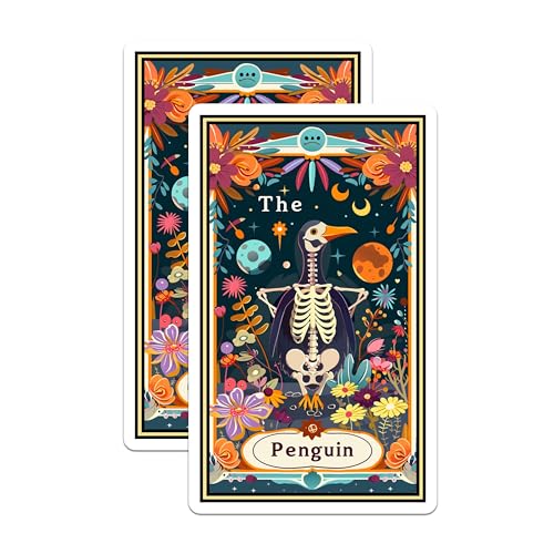 (2 Pack) Penguin Skeleton Magnets - Penguin Illustration - Quirky Animal Art - Space Fantasy - Colorful Kitchen Magnets - 5" On Longest Side - for Cars, Fridges, Toolboxes - Made in USA - MAG3706