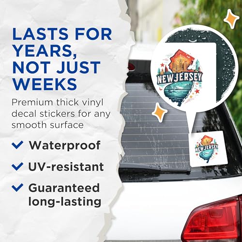 (2 Pack) New Jersey Travel Stickers - Cityscape Stickers - State Pride Art Stickers - 5" On Longest Side - Sticks to Smooth Flat Surfaces - Made in USA - BMCS5218