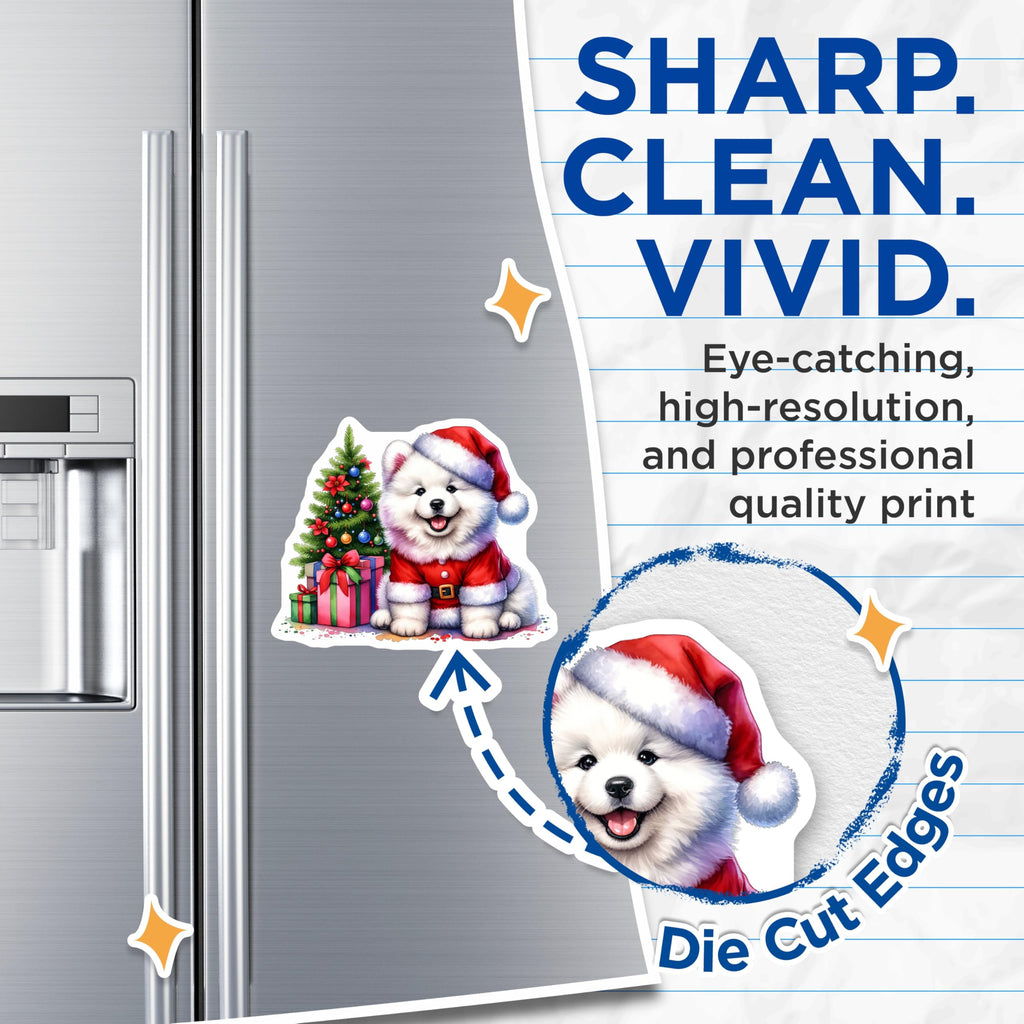 (2 Pack) Christmas Dog Magnets - Santa Puppy Samoyed Decor - Holiday Pet Lover Refrigerator Magnets - 5 Inches On Longest Side - Thick Durable Magnet - Made in USA - MAG27712
