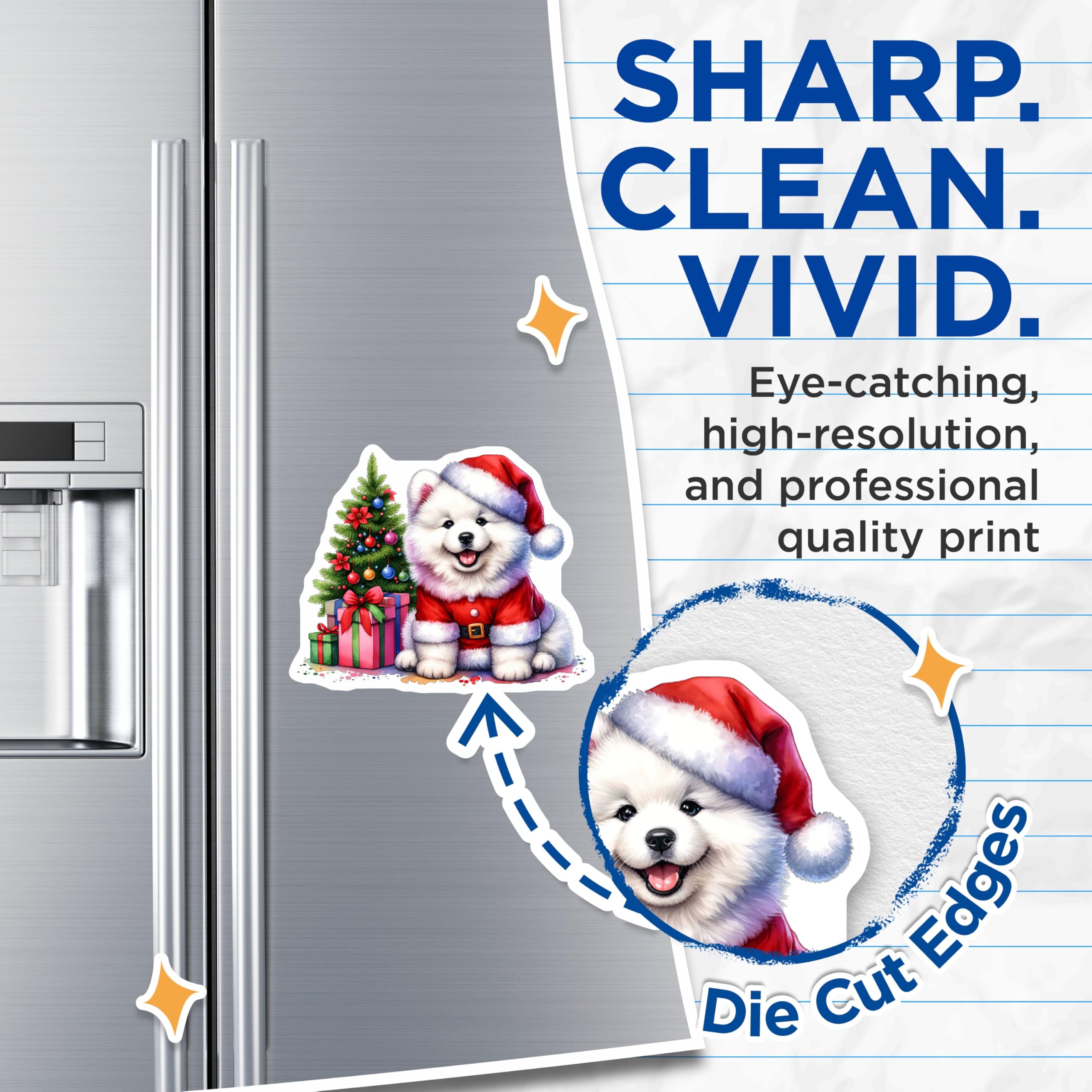 (2 Pack) Christmas Dog Magnets - Santa Puppy Samoyed Decor - Holiday Pet Lover Refrigerator Magnets - 5 Inches On Longest Side - Thick Durable Magnet - Made in USA - MAG27712