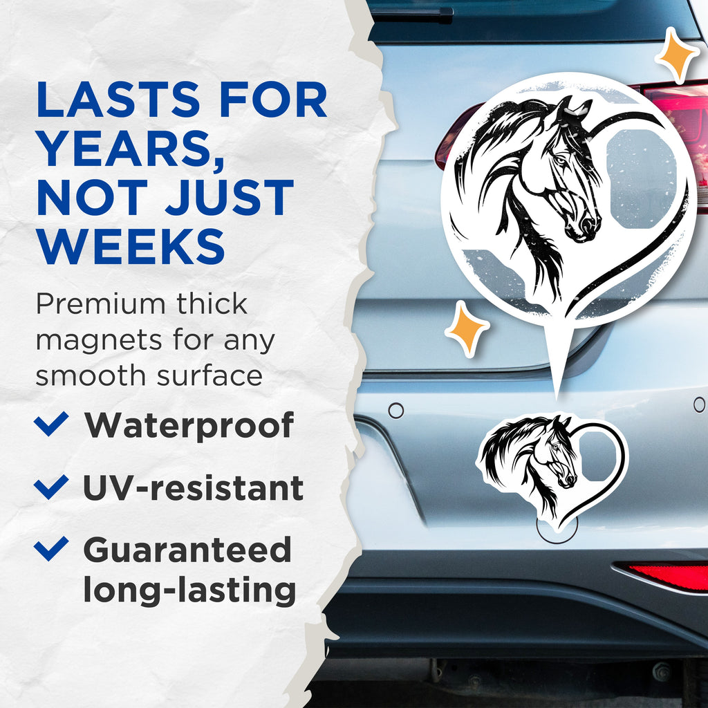 (2 Pack) Horse Head Magnets - Equestrian Lover Decor - Farm Animal Adornments - 5 Inches On Longest Side - Thick Durable Magnet - Made in USA - MAG39169