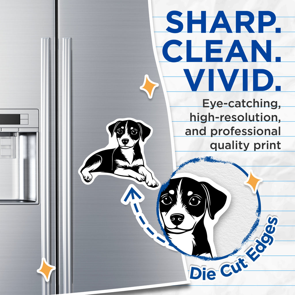 (2 Pack) Adorable Puppy Dog Magnets - Black White Pet Art - Dog Lover Decor - Refrigerator Decor - 5 Inches On Longest Side - Thick Durable Magnet - Made in USA - MAG36726