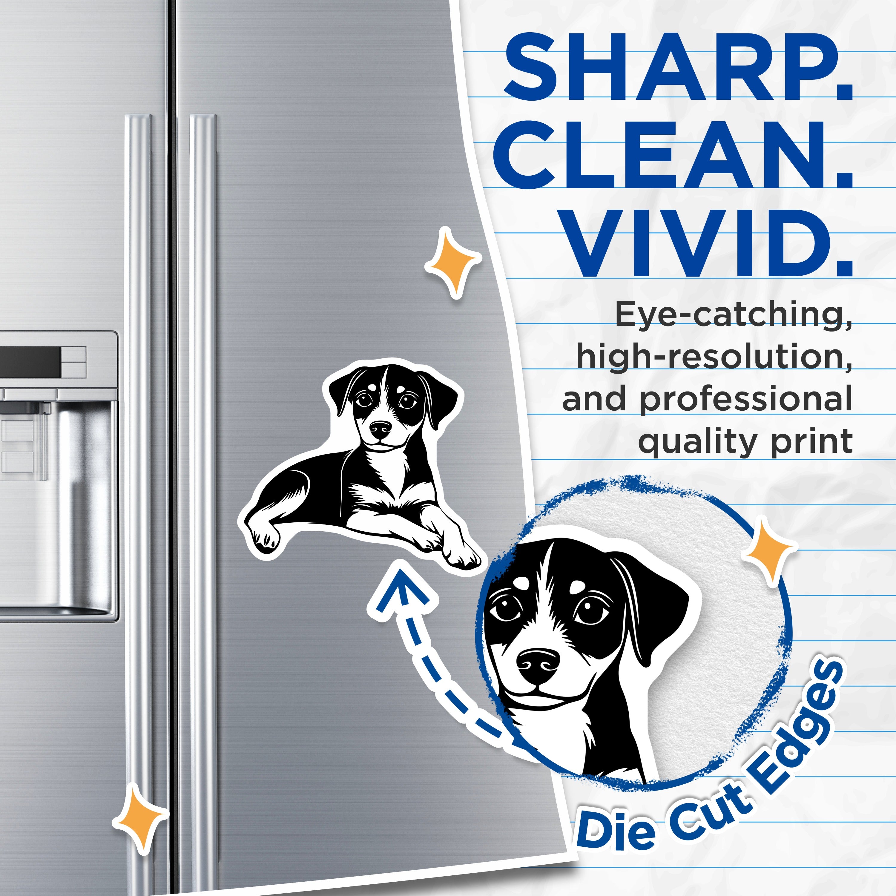 (2 Pack) Adorable Puppy Dog Magnets - Black White Pet Art - Dog Lover Decor - Refrigerator Decor - 5 Inches On Longest Side - Thick Durable Magnet - Made in USA - MAG36726