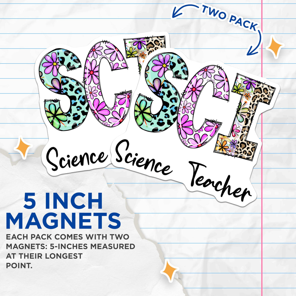 (2 Pack) Science Teacher Magnets - Floral SCI - Educator Appreciation Decor - 5" On Longest Side - Premium Magnet - for Cars, Refrigerators, Toolboxes, Lockers - Made in USA - MAG14137