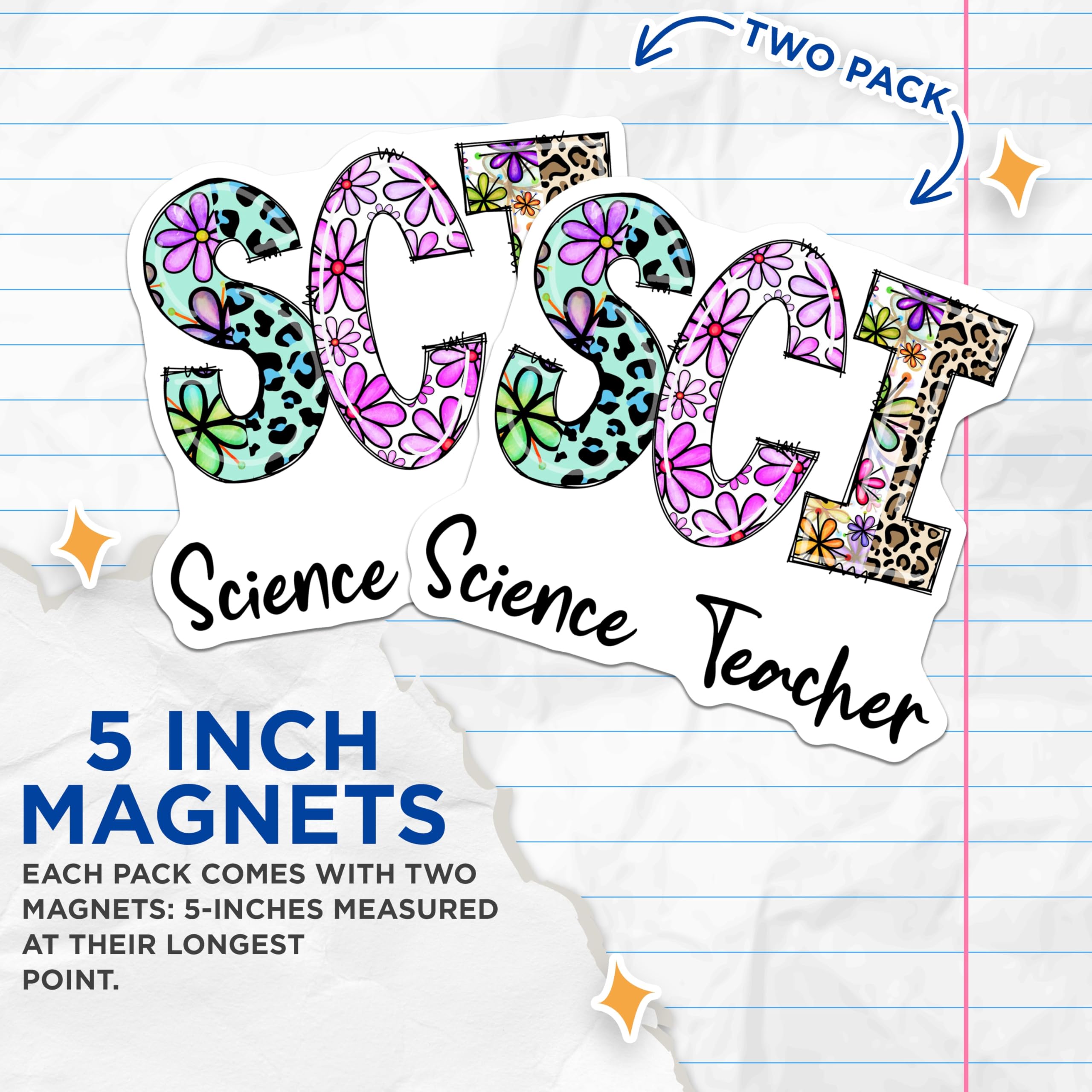 (2 Pack) Science Teacher Magnets - Floral SCI - Educator Appreciation Decor - 5" On Longest Side - Premium Magnet - for Cars, Refrigerators, Toolboxes, Lockers - Made in USA - MAG14137