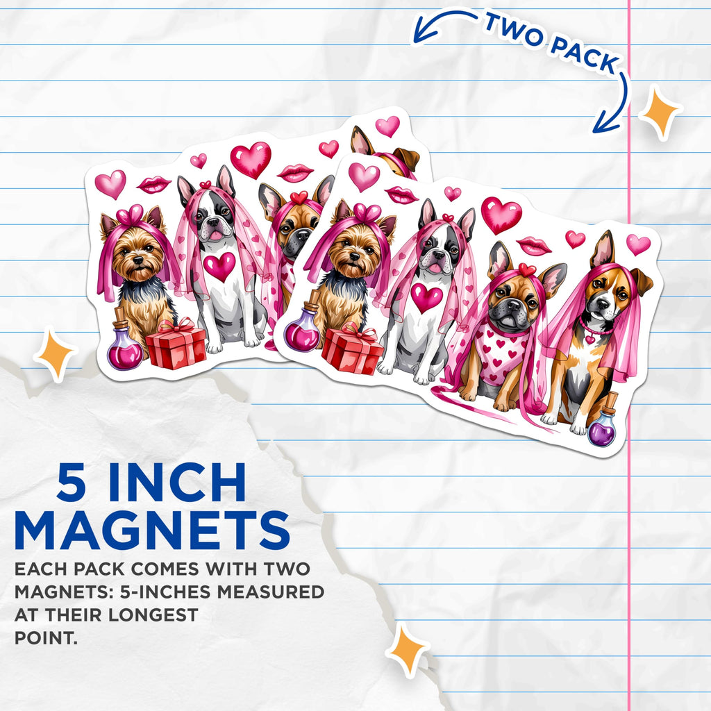 (2 Pack) Cute Dog Magnets - Valentine Dogs - Puppy Love Decor - Pet Lover Fridge Accessories - Romantic Animal Art - 5 Inches On Longest Side - Thick Durable Magnet - Made in USA - MAG25257