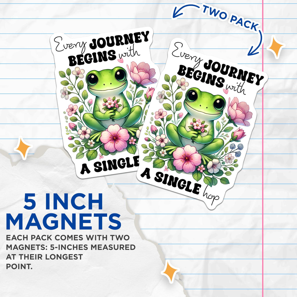 (2 Pack) Inspirational Frog Magnets - Cute Frog Decor - Motivational Frog Art - 5" On Longest Side - for Cars, Fridges, Toolboxes - Made in USA - MAG7620