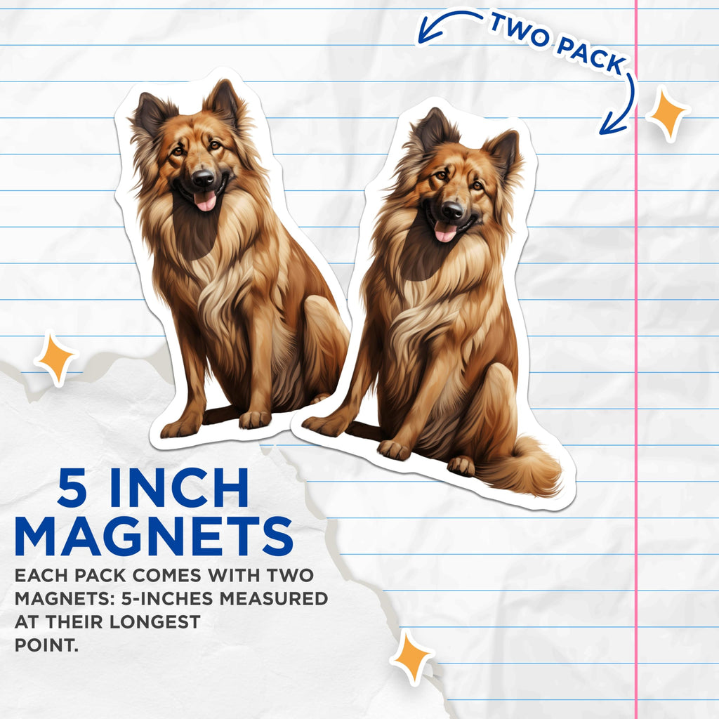 (2 Pack) Fluffy Brown Dog Magnets - Loyal Canine Art - Pet Fridge Decor - 5 Inches On Longest Side - Thick Durable Magnet - Made in USA - MAG28567