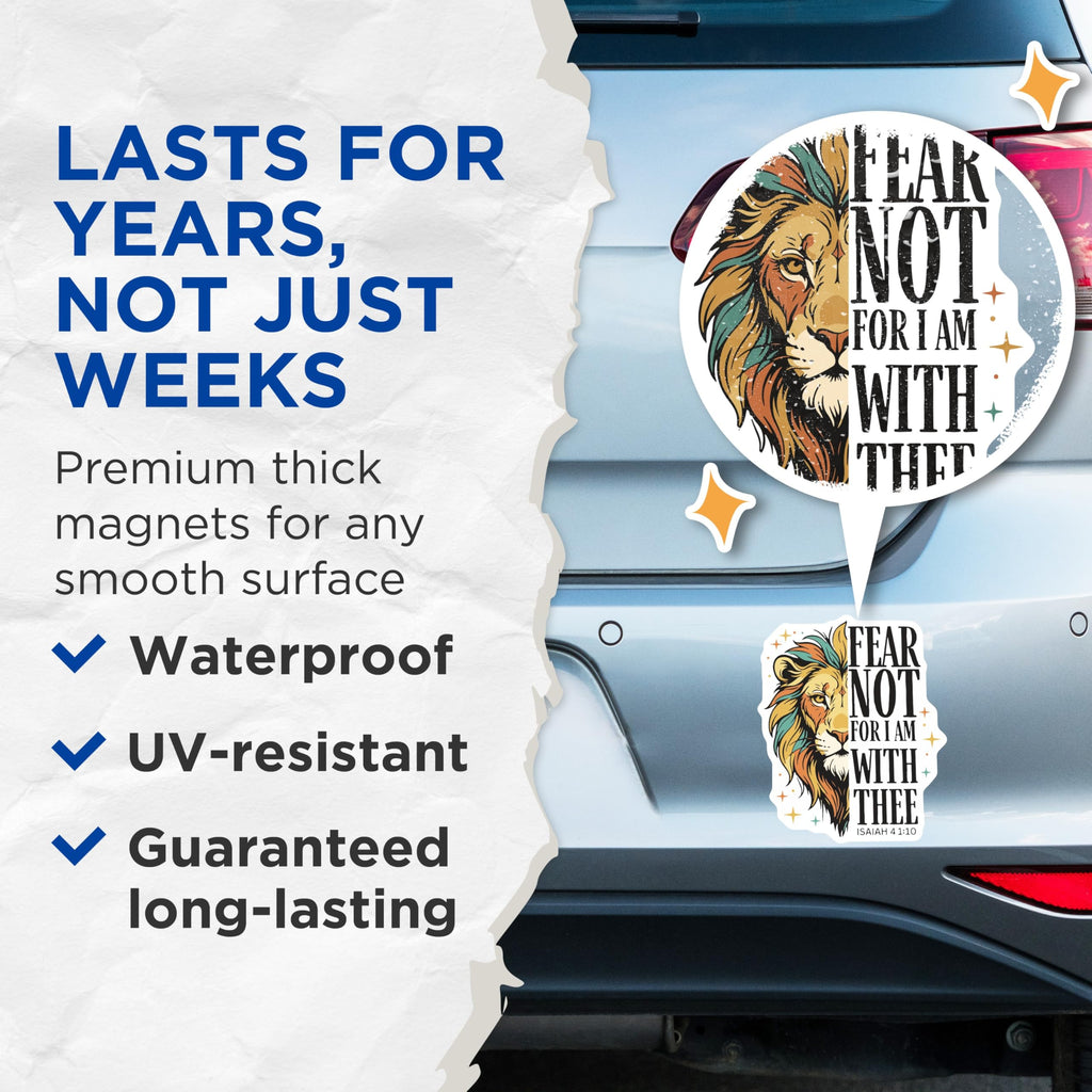 (2 Pack) Lion Isaiah Quote Magnets - Fear Not Scripture - Religious Bible Verses - 5" On Longest Side - Premium Magnet - for Cars, Refrigerators, Toolboxes, Lockers - Made in USA - MAG14044
