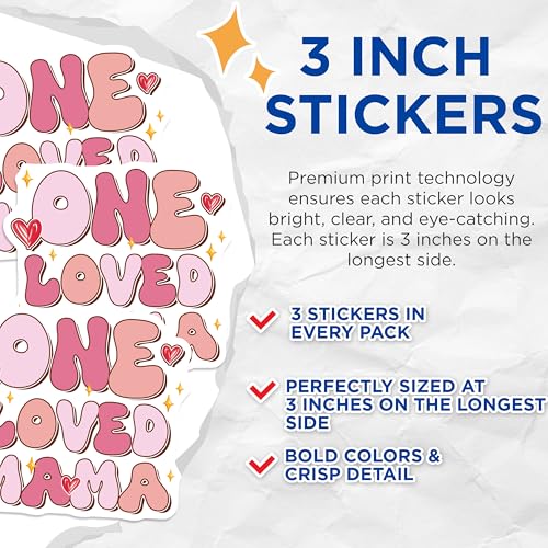 (3 Pack) One Loved Mama Decals - Motherhood Sayings - Mom Laptop Decal - 3 Inches On Longest Side - Easy Peel & Apply - Made in USA - 3MCS6485