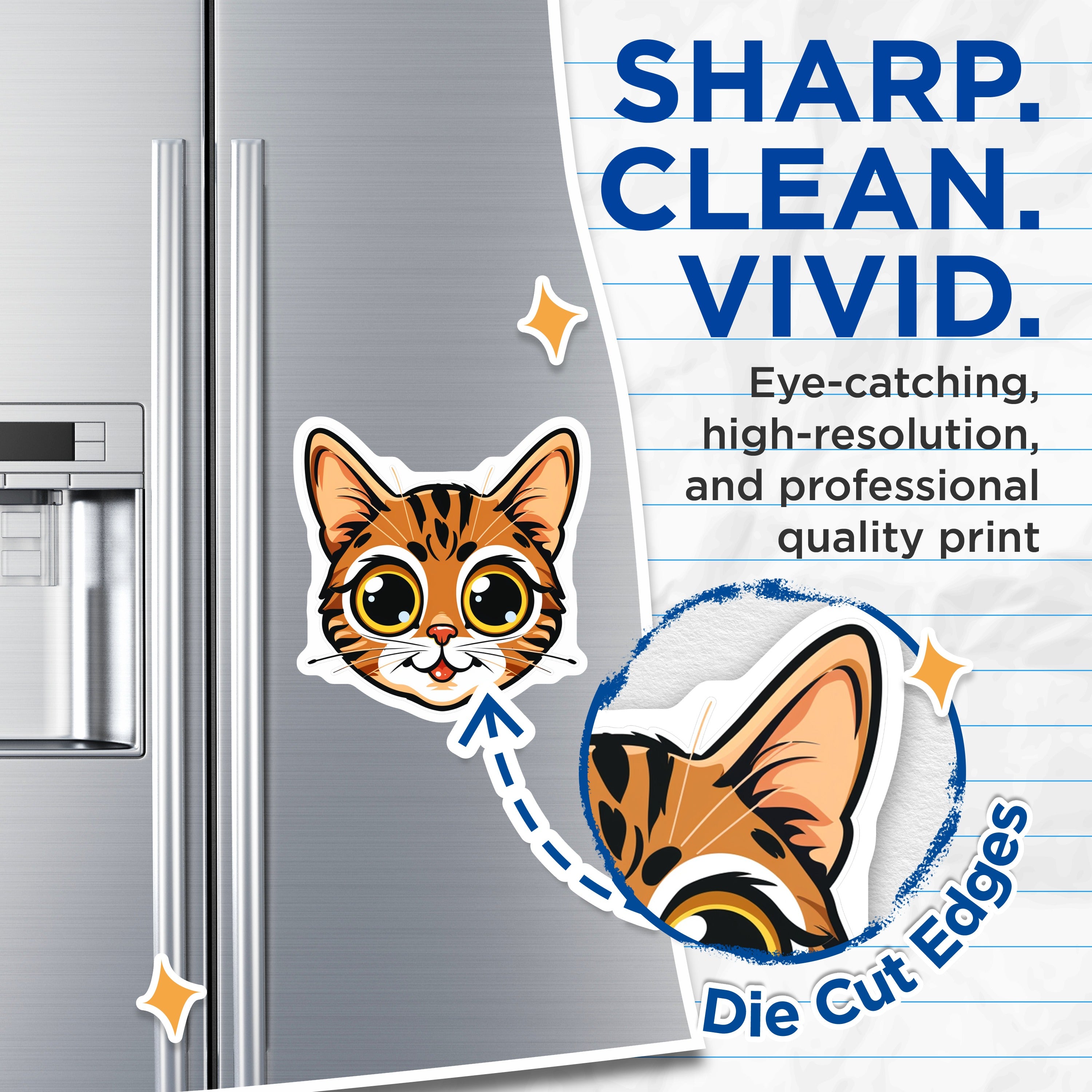 (2 Pack) Cute Cat Face Magnets - Tabby Kitty Fridge Decor - Animal Lover Locker Accessory - Kawaii Cat Art - 5 Inches On Longest Side - Thick Durable Magnet - Made in USA - MAG38706