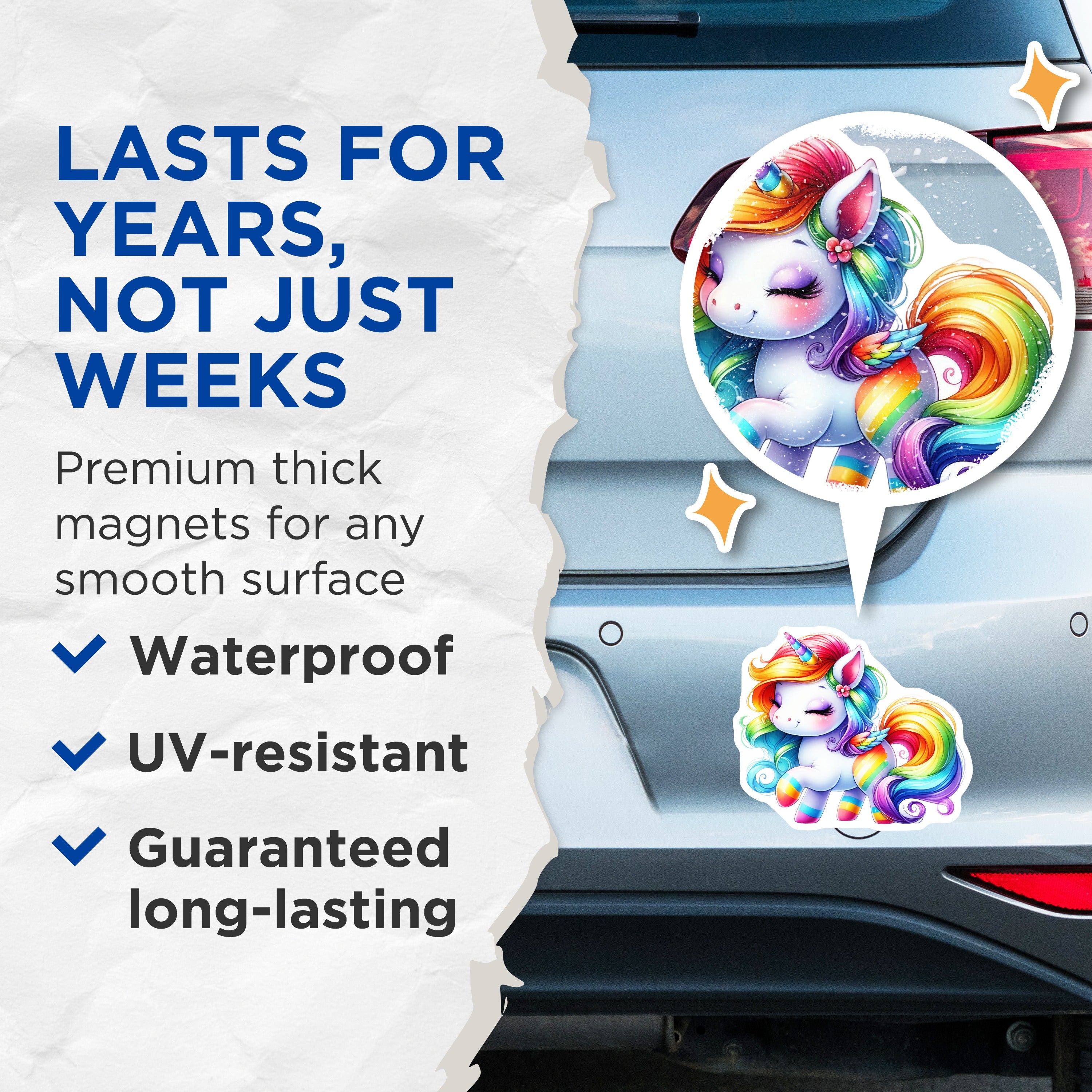 (2 Pack) Rainbow Unicorn Magnets - Cute Kawaii Fantasy Decor - Magical Kids Room Locker Fridge Decor - 5 Inches On Longest Side - Thick Durable Magnet - Made in USA - MAG36005