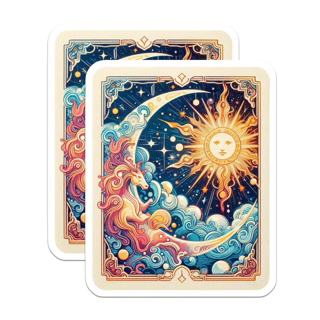 (2 Pack) Celestial Unicorn Magnets - Sun and Moon Art - Whimsical Fridge Decor - 5" On Longest Side - Premium Magnet - for Cars, Refrigerators, Toolboxes, Lockers - Made in USA - MAG14675