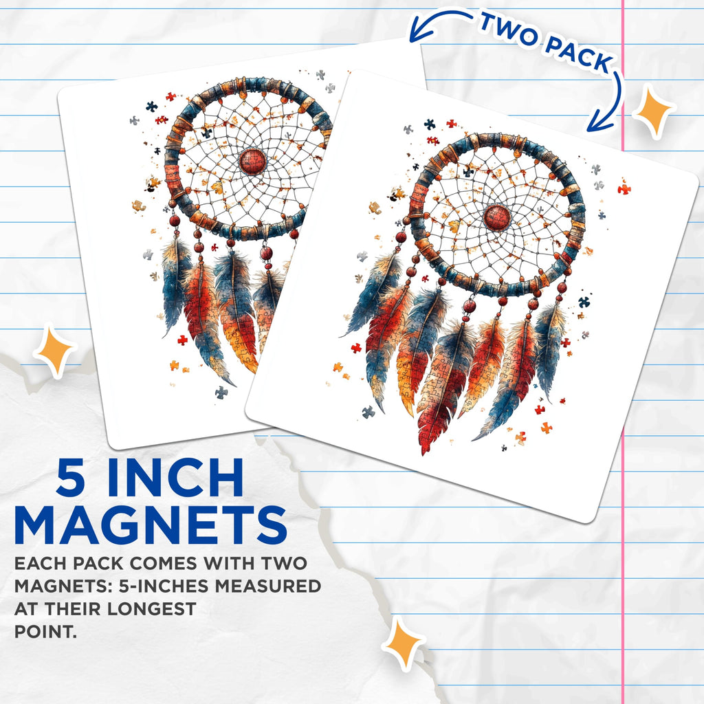 (2 Pack) Dreamcatcher Magnets - Puzzle Feather Art - Boho Watercolor Decor - 5 Inches On Longest Side - Thick Durable Magnet - Made in USA - MAG25733