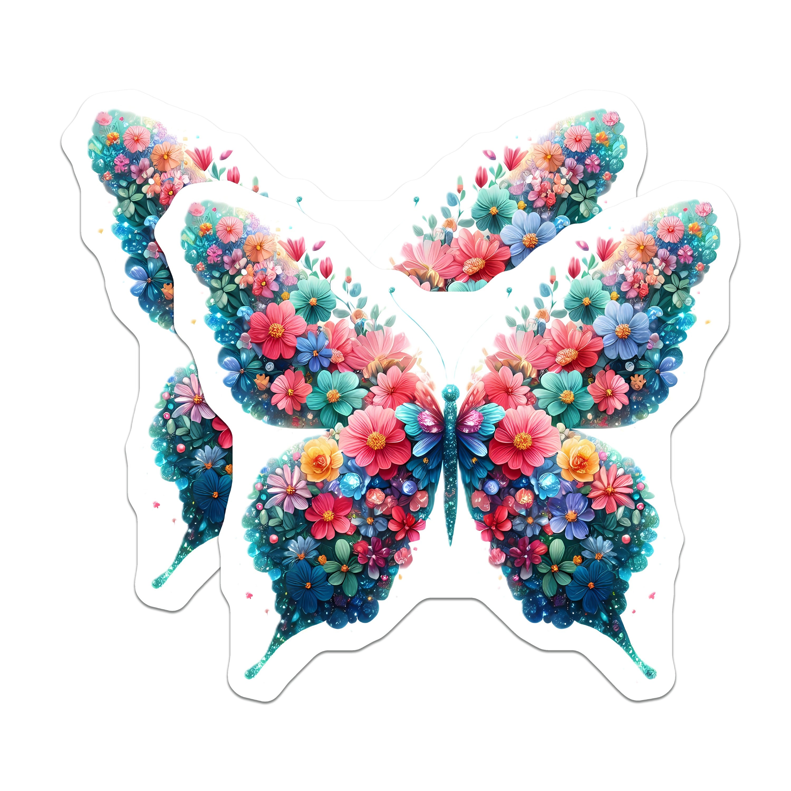 (2 Pack) Floral Butterfly Magnets - Whimsical Refrigerator Decor - Vibrant Nature Art - 5 Inches On Longest Side - Thick Durable Magnet - Made in USA - MAG39231