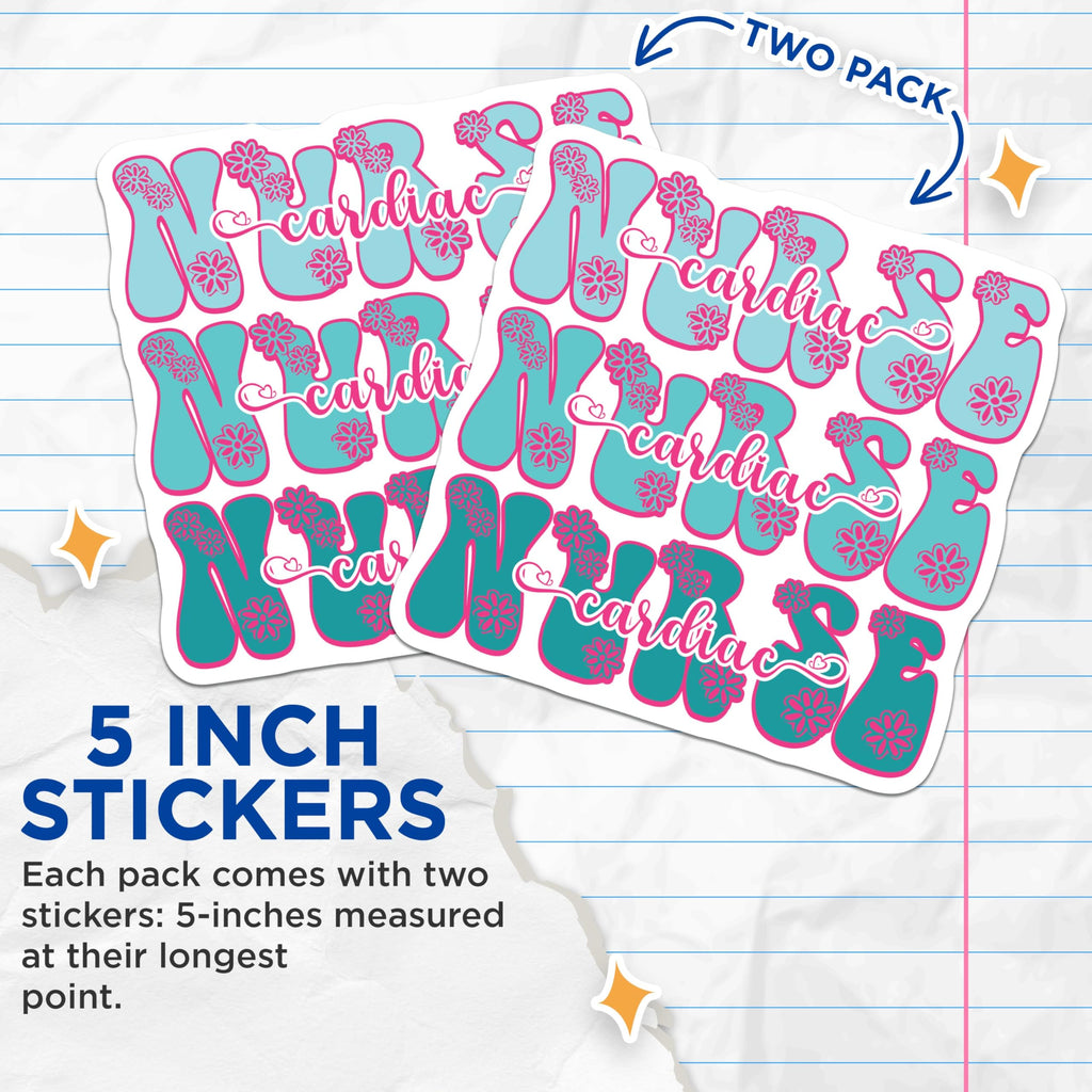 (2 Pack) Cardiac Nurse Stickers - Medical Staff Decals - 5" On Longest Side - Sticks to Smooth Flat Surfaces - Made in USA - BMCS9131 - BMCS9131