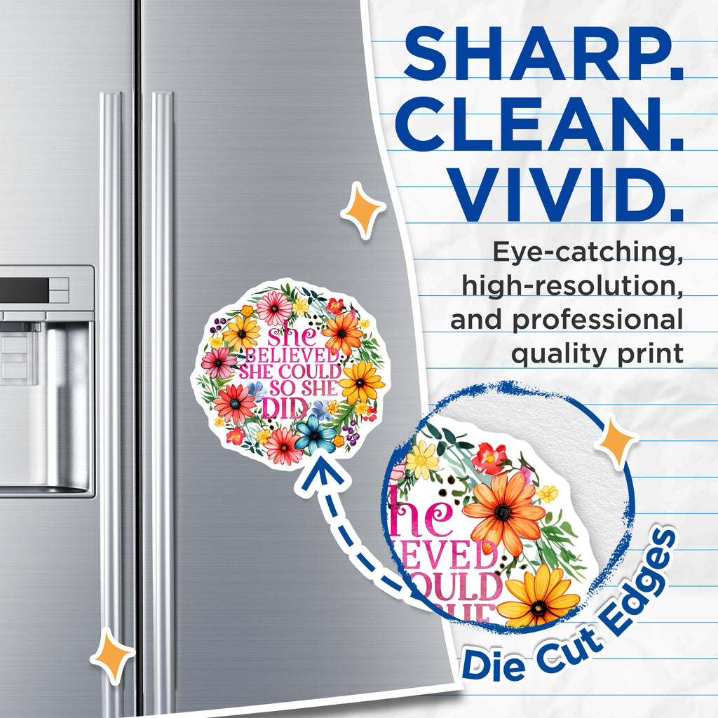 (2 Pack) She Believed She Could Magnets - Motivational Floral Decor - Strong Woman Empowerment for Her - 5 Inches On Longest Side - Thick Durable Magnet - Made in USA - MAG39153