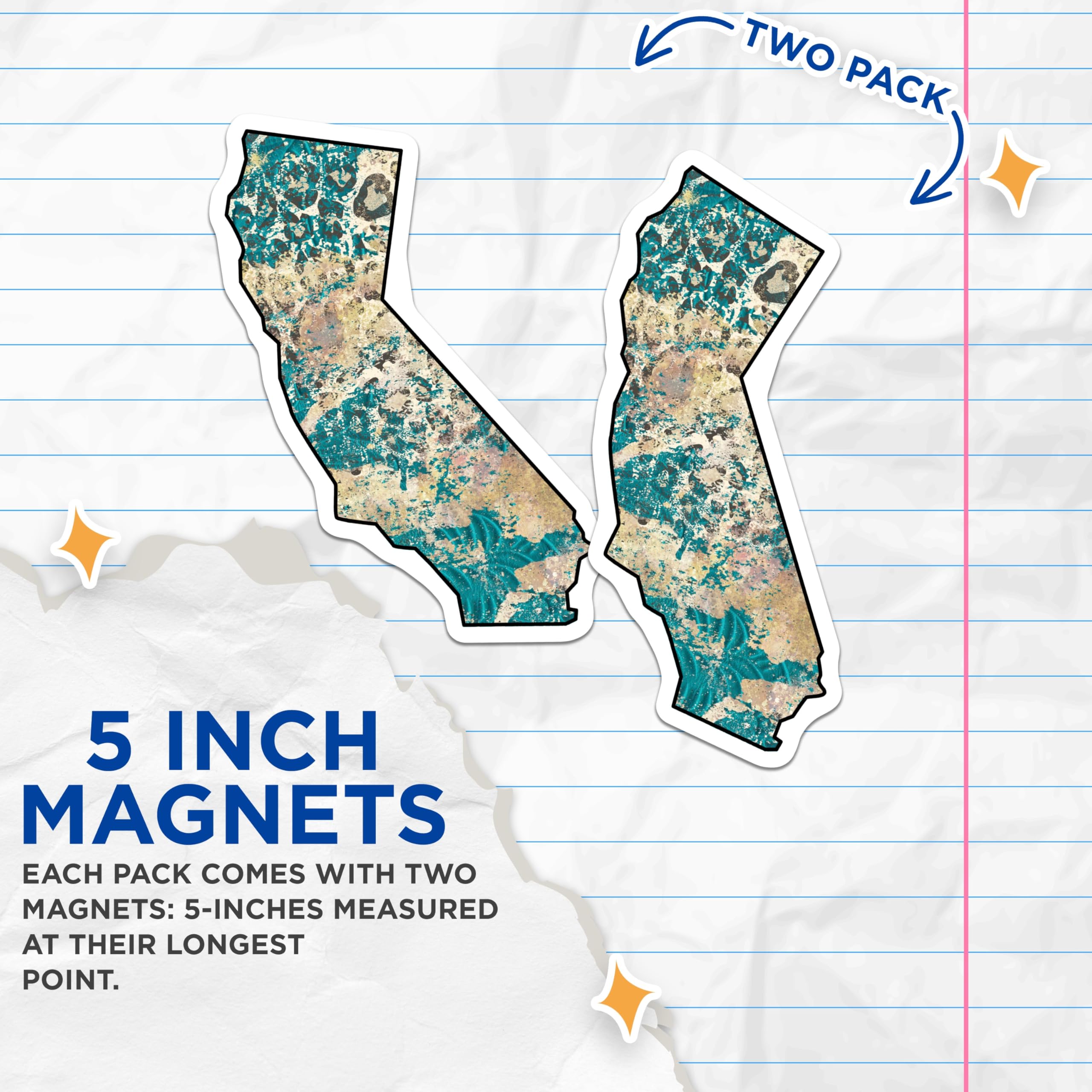 (2 Pack) California Map Magnets - Teal Abstract Art Fridge Decor - Home Decor Magnet - 5" On Longest Side - Premium Magnet - for Cars, Refrigerators, Toolboxes, Lockers - Made in USA - MAG17366
