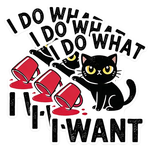 (3 Pack) Black Cat Decals - Funny Cat Quote - I Do What I Want Decals - 3 Inches On Longest Side - Easy Peel & Apply - Made in USA - 3MCS1598