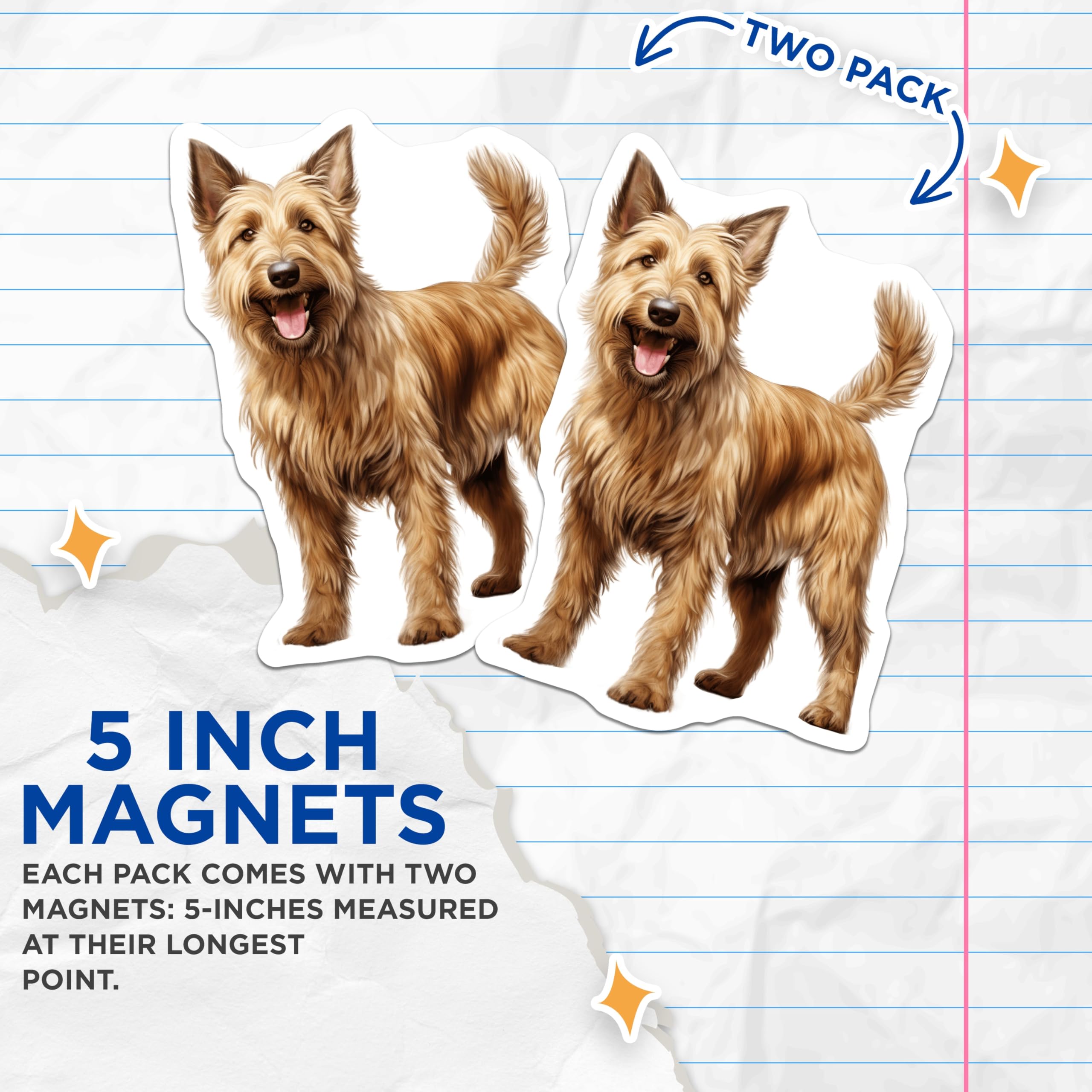 (2 Pack) Happy Shaggy Dog Magnets - Smiling Wire Haired Canine - Pet Lover Refrigerator Decor - Dog Mom Dad Accent - 5 Inches On Longest Side - Thick Durable Magnet - Made in USA - MAG26765