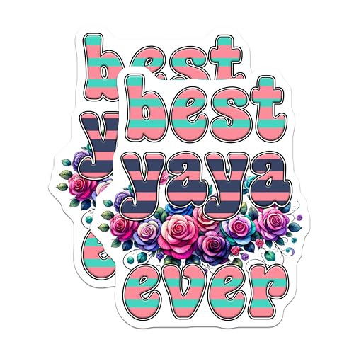 (2 Pack) Best Yaya Ever Stickers - Floral Design Yaya - Decorative Family Love - 5" On Longest Side - Sticks to Smooth Flat Surfaces - Made in USA - BMCS8186