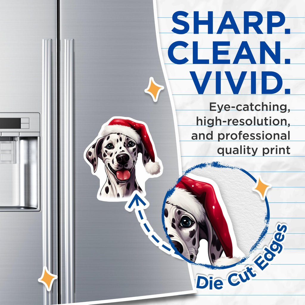 (2 Pack) Christmas Dalmatian Magnets - Santa Hat Dog Decor - Holiday Animal Refrigerator - 5 Inches On Longest Side - Thick Durable Magnet - Made in USA - MAG30896