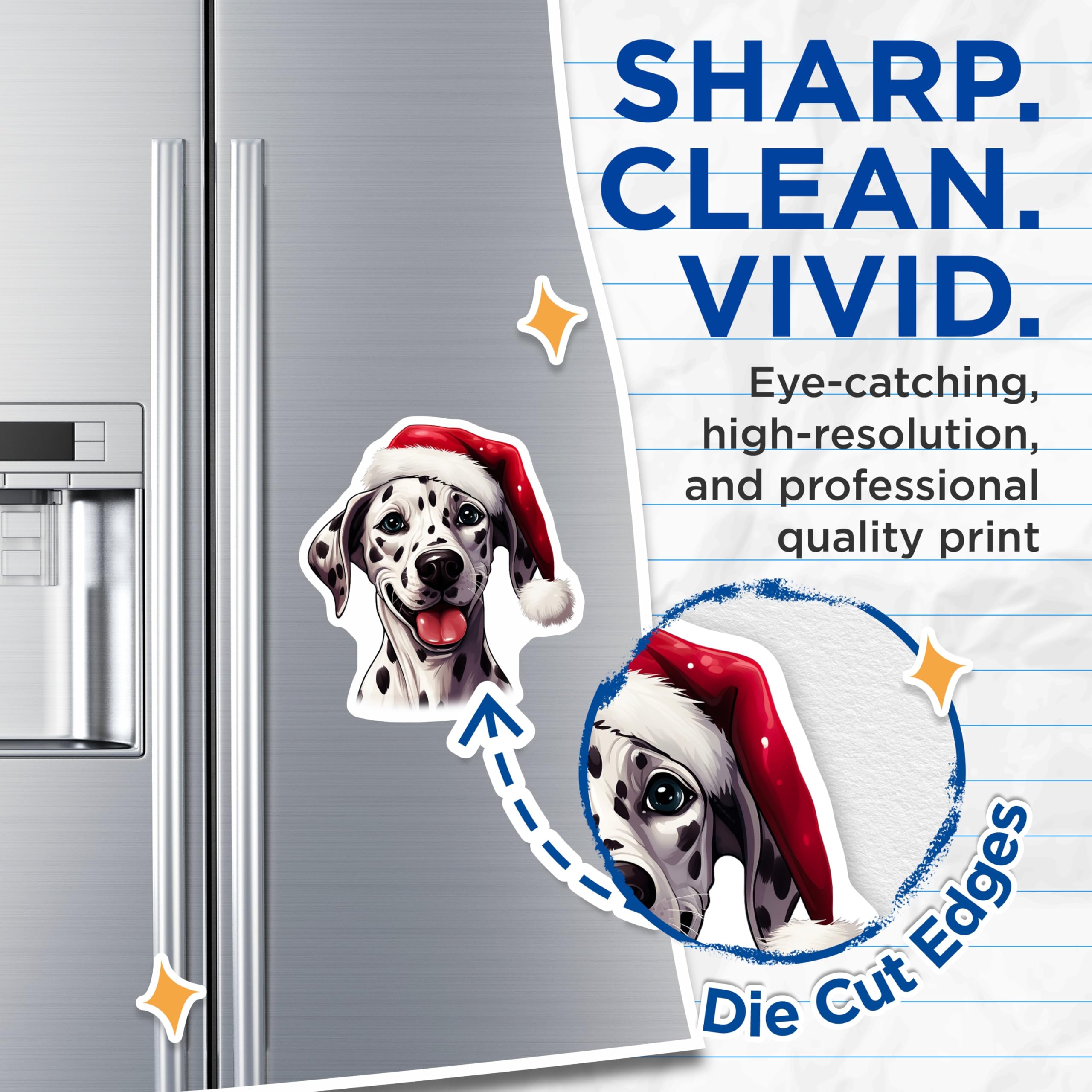 (2 Pack) Christmas Dalmatian Magnets - Santa Hat Dog Decor - Holiday Animal Refrigerator - 5 Inches On Longest Side - Thick Durable Magnet - Made in USA - MAG30896