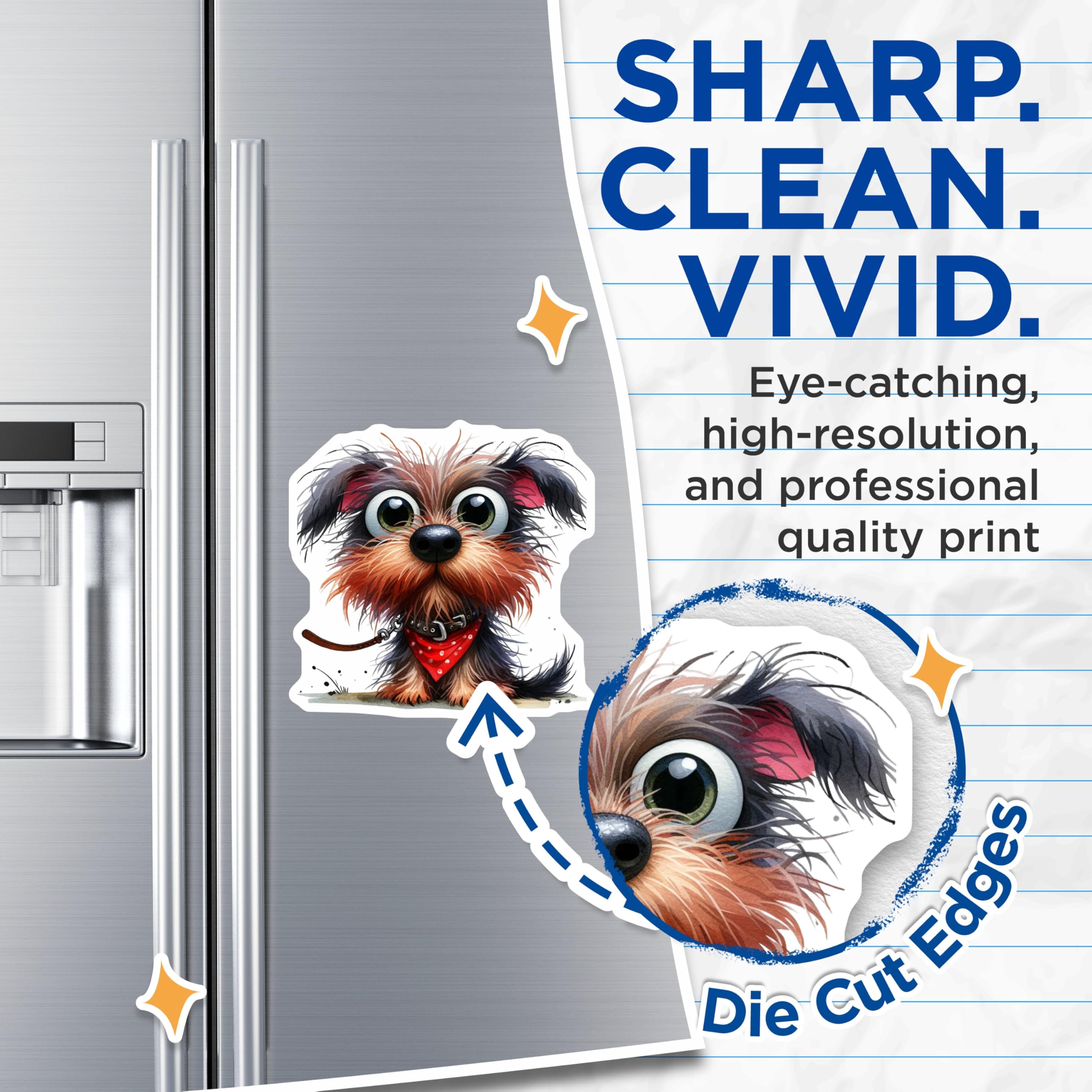(2 Pack) Adorable Scruffy Dog Magnets - Cute Puppy Lover Decor - Yorkie Style Fridge Locker Office Decor - 5 Inches On Longest Side - Thick Durable Magnet - Made in USA - MAG28276
