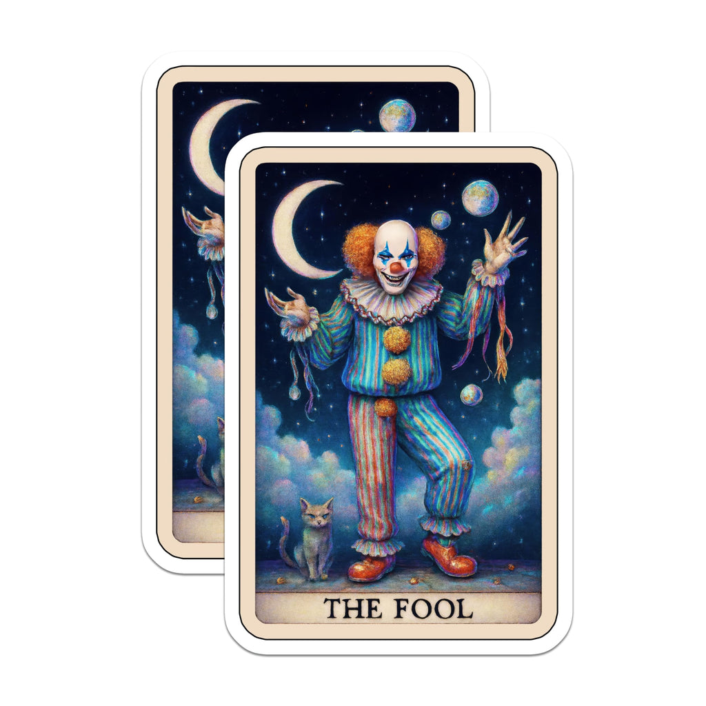 (2 Pack) The Fool Tarot Card Magnets - Whimsical Clown Art - Mystical Cat Decor - Celestial Stars Moon Aesthetic - 5 Inches On Longest Side - Thick Durable Magnet - Made in USA - MAG21614