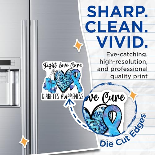 (2 Pack) Fight Love Cure Magnets - Diabetes Awareness - Blue Ribbon Inspirational Magnet - Boxing Gloves Design - 5" On Longest Side - for Cars, Fridges, Toolboxes - Made in USA - MAG4285