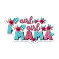 (2 Pack) Girl Mama Stickers - Glitter Heart - Floral Design - Colorful Artwork - Motherhood - 5" On Longest Side - Sticks to Smooth Flat Surfaces - Made in USA - BMCS8187