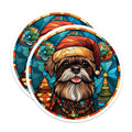 (2 Pack) Shih Tzu Christmas Magnets - Stained Glass Dog Art - Holiday Pet Lover Decor - Santa Puppy Kitchen - 5 Inches On Longest Side - Thick Durable Magnet - Made in USA - MAG25357